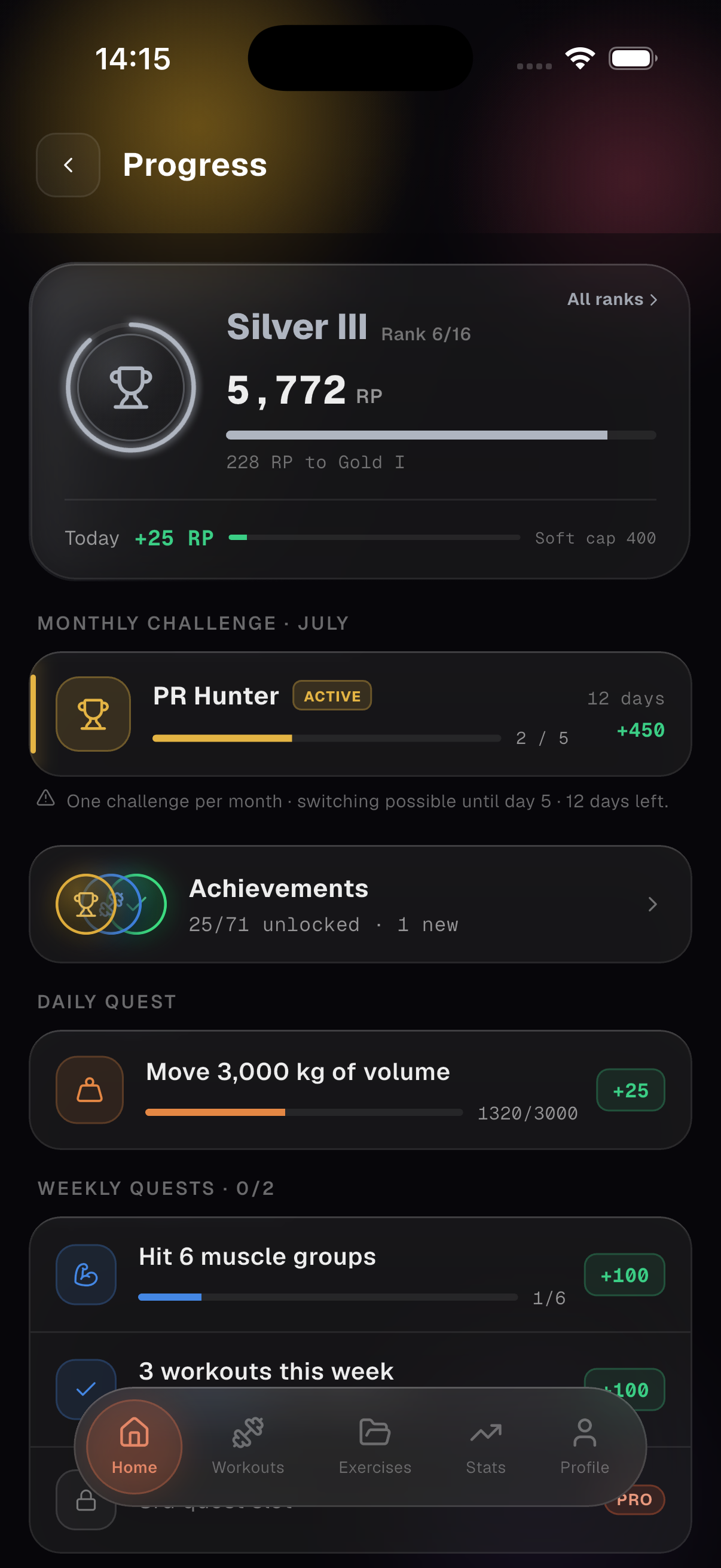 Achievements and rank progress in reppd