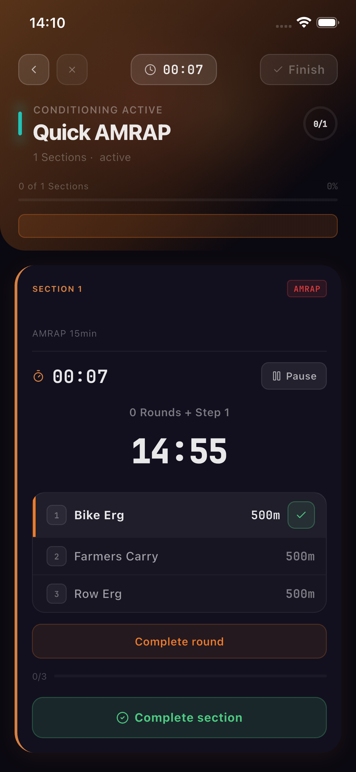 Conditioning workout tracking in reppd