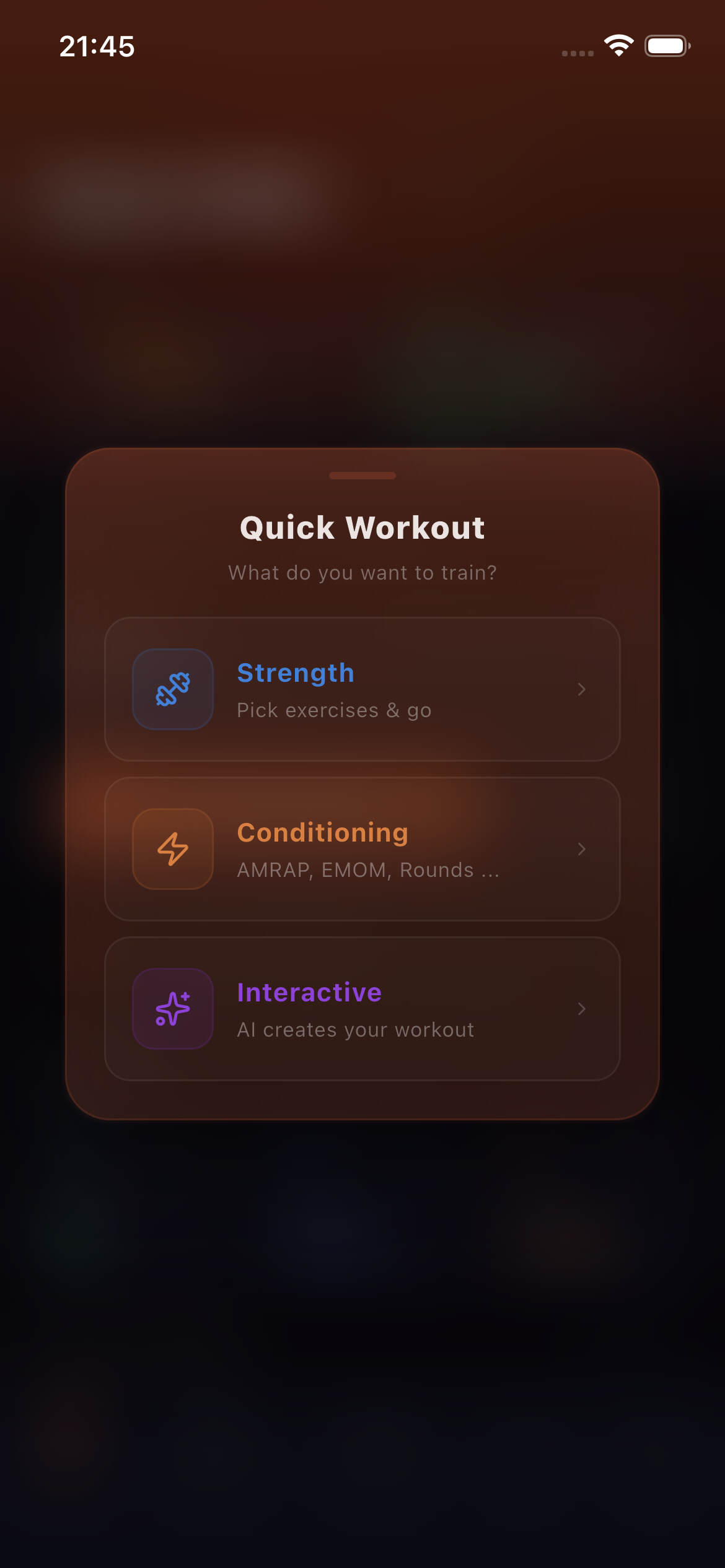 Quick workout creation in reppd